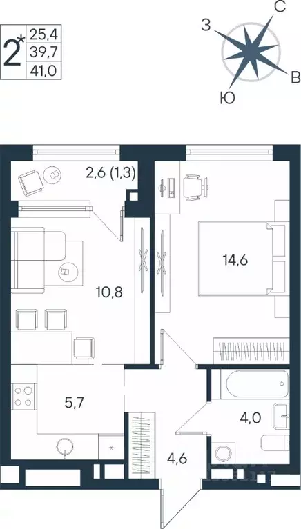 Студия Пермский край, Пермь ул. Космонавта Беляева, 17 (41.0 м) - Фото 1