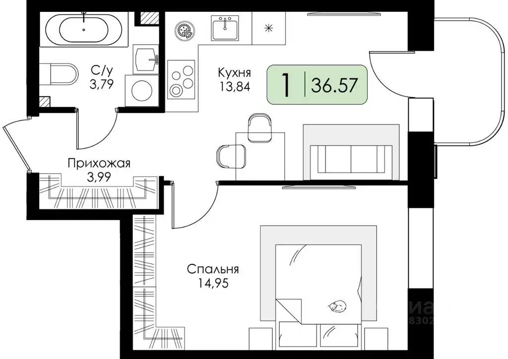 1-к кв. Ленинградская область, Всеволожский район, Романовское с/пос, ... - Фото 1