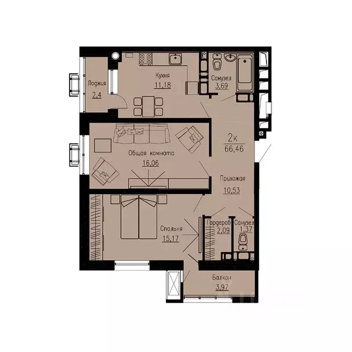 2-к кв. Ставропольский край, Пятигорск Скачки мкр,  (66.46 м) - Фото 1