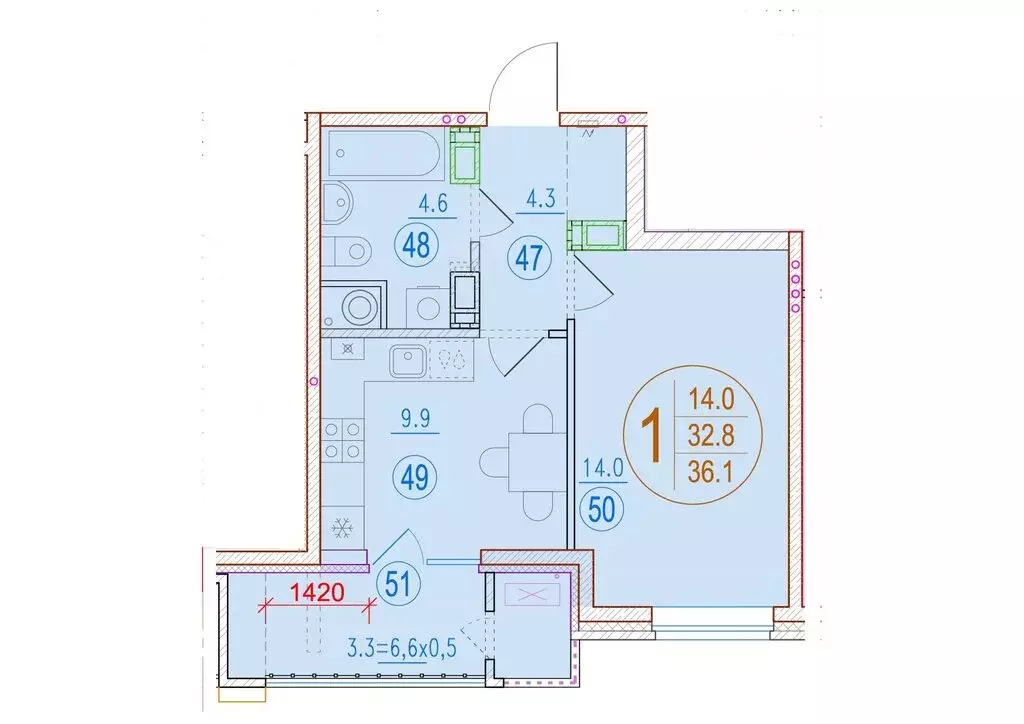 1-комнатная квартира: Астрахань, улица Ахшарумова, 25 (36.1 м) - Фото 0