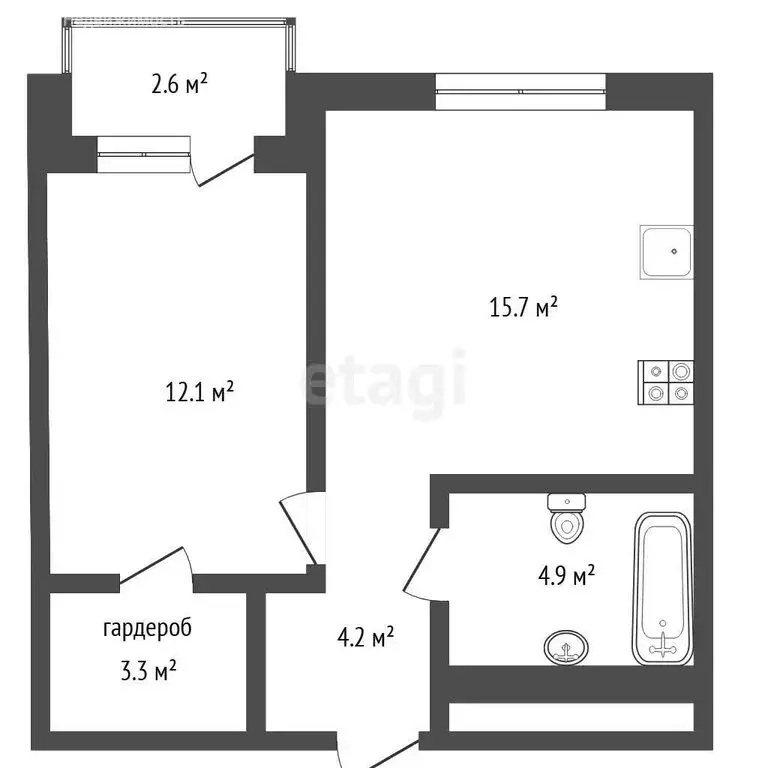 2-комнатная квартира: Тюмень, Новгородская улица, 9А (40.2 м) - Фото 1