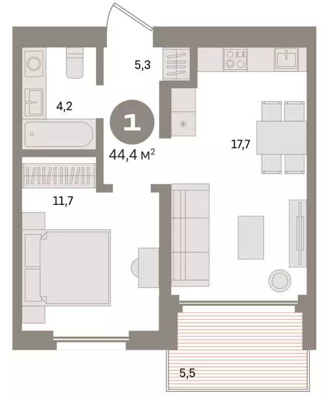 1-комнатная квартира: Екатеринбург, улица Советских Женщин (44.4 м) - Фото 2