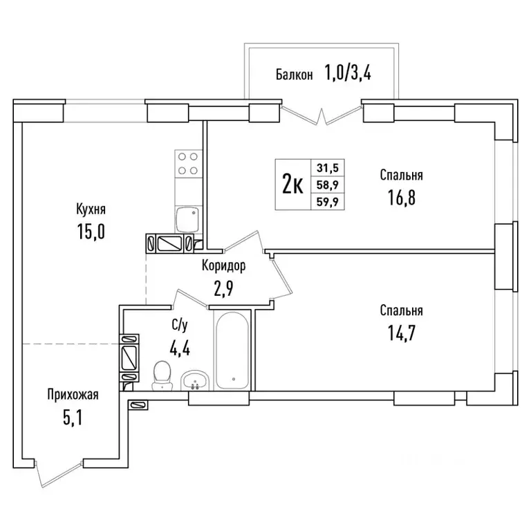 2-к кв. Самарская область, Самара ул. Фрунзе, 13 (59.9 м) - Фото 1