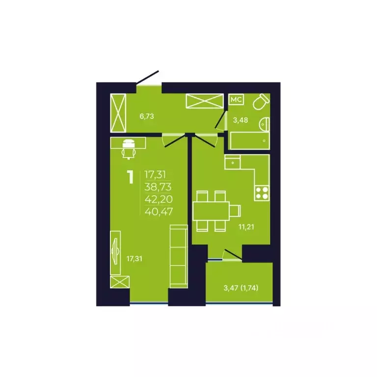 1-к кв. Башкортостан, Уфа ул. Михаила Зайцева, 6 (40.5 м) - Фото 1