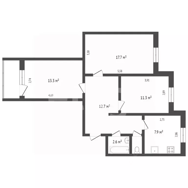 3-к кв. Ямало-Ненецкий АО, Новый Уренгой Сибирская ул., 45 (67.8 м) - Фото 2