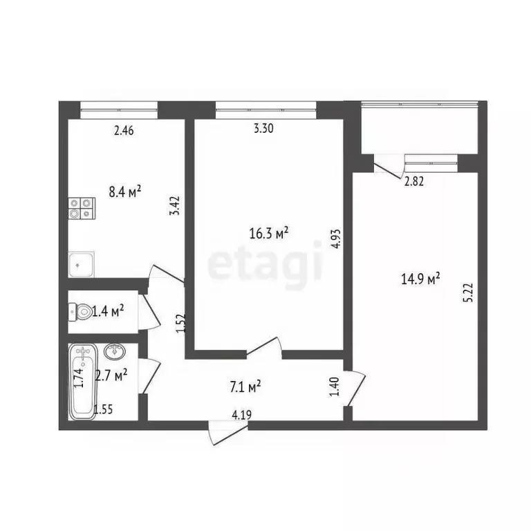 2-к кв. Тюменская область, Тюмень ул. Домостроителей, 34 (50.8 м) - Фото 0