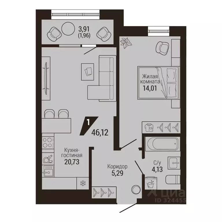 1-к кв. Свердловская область, Екатеринбург Центральный жилрайон, Дом 7 ... - Фото 1