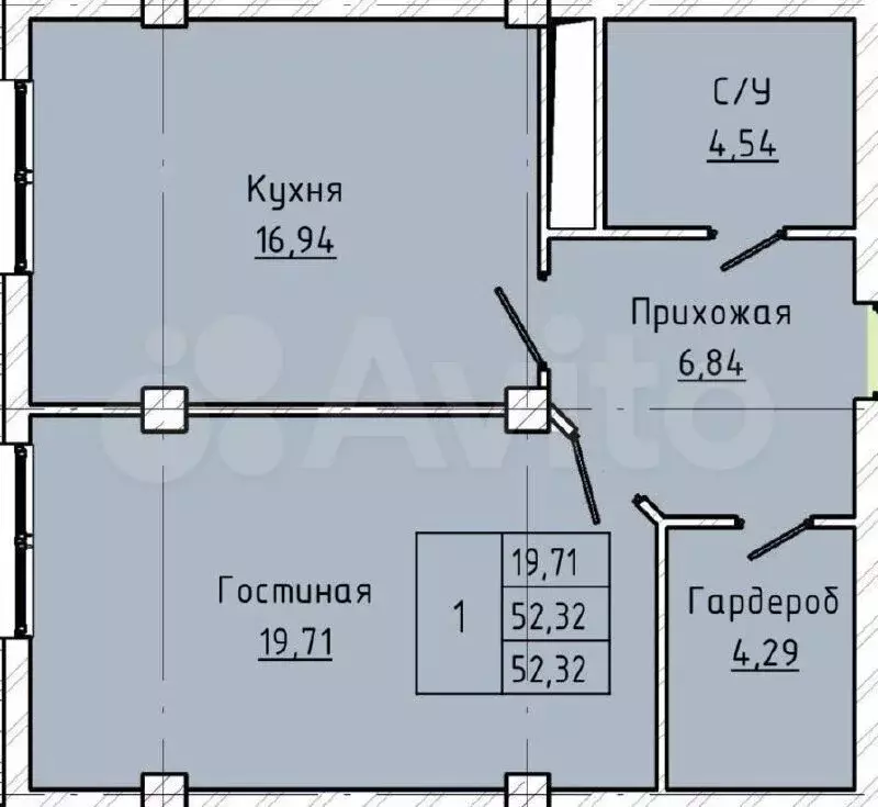 1-к. квартира, 52,3 м, 7/10 эт. - Фото 0
