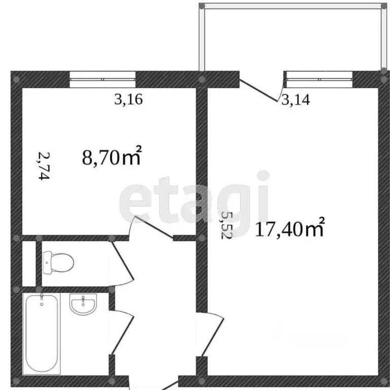 1-к кв. Белгородская область, Белгород Молодежная ул., 16б (34.0 м) - Фото 1