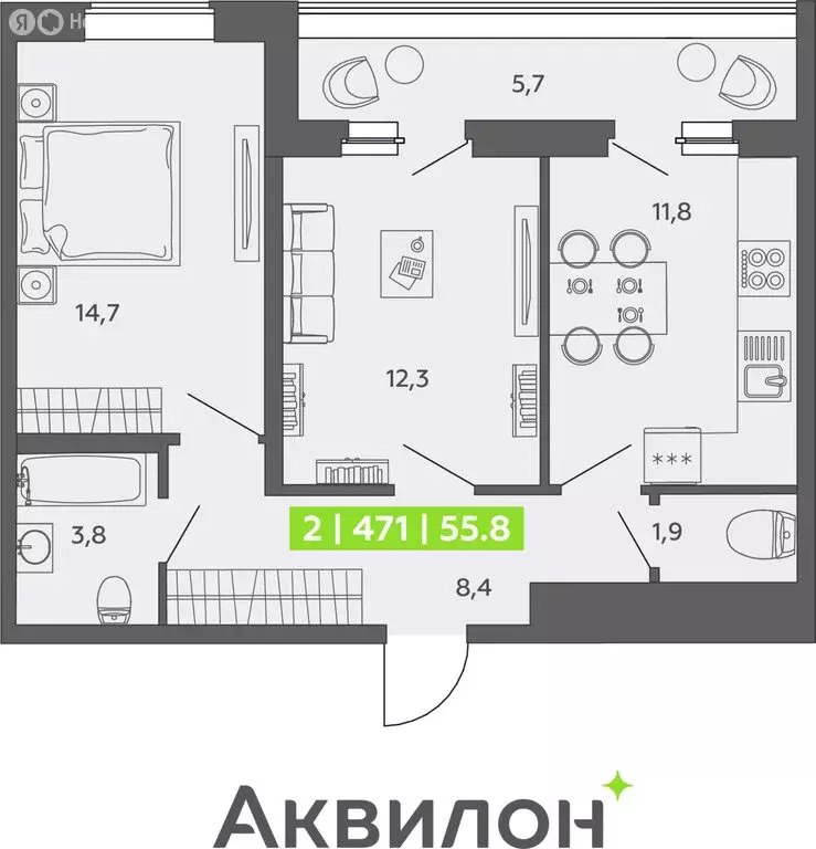 2-комнатная квартира: Санкт-Петербург, улица Чирикова, 5 (55.8 м) - Фото 0