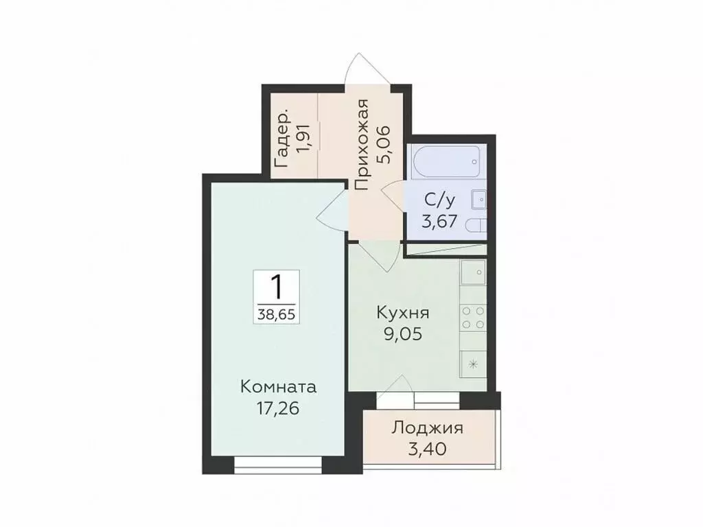 1-комнатная квартира: Воронеж, микрорайон Шилово, ЖК Авиапарк (38.65 ... - Фото 1