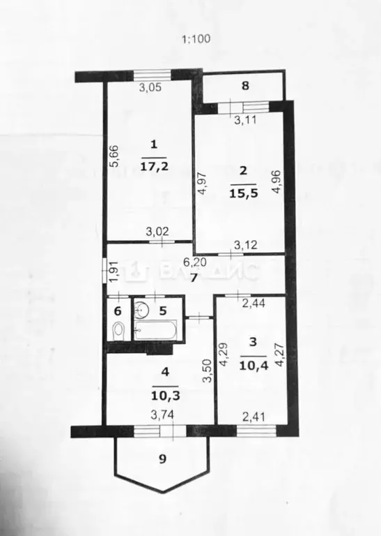 3-к кв. Белгородская область, Белгород ул. Семашко, 38 (68.6 м) - Фото 1