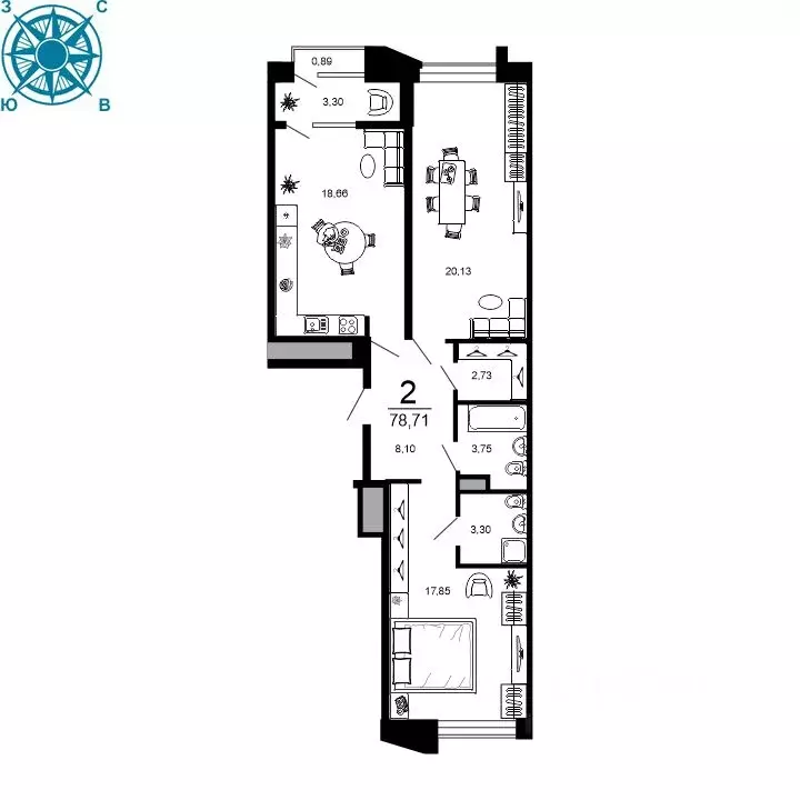 2-к кв. Рязанская область, Рязань ул. 1-я Железнодорожная (78.71 м) - Фото 1