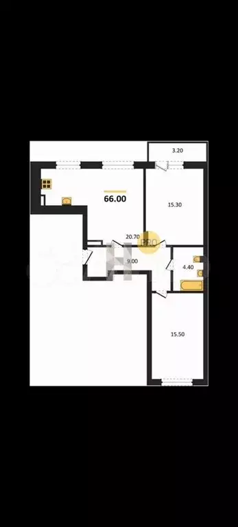 2-к. квартира, 66 м, 3/8 эт. - Фото 1
