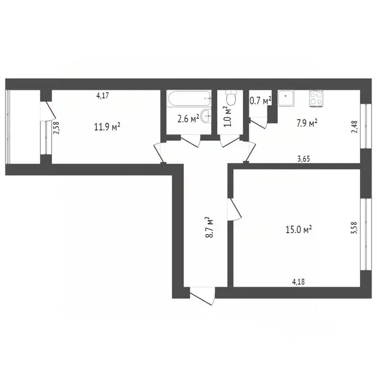 2-к кв. Ямало-Ненецкий АО, Новый Уренгой Сибирская ул., 63 (47.2 м) - Фото 2