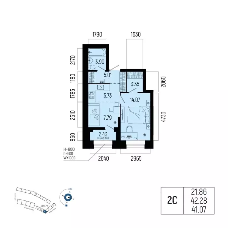 2-к кв. Башкортостан, Уфа Глумилино-1 мкр, Новатор жилой комплекс ... - Фото 1