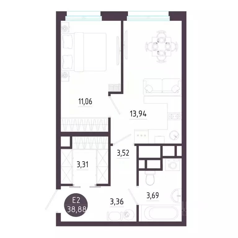 1-к кв. Тульская область, Тула ул. Пряничная, 8 (38.88 м) - Фото 1