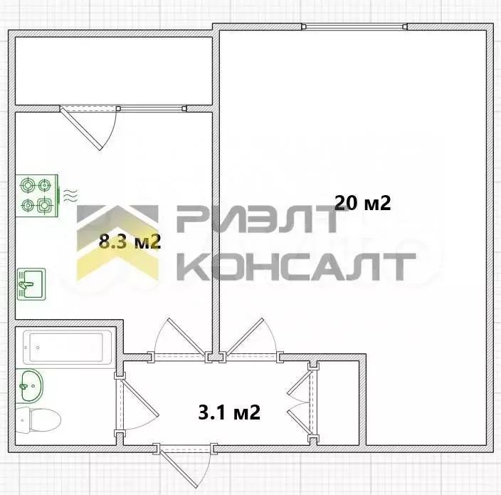 1-к. квартира, 36,4 м, 6/9 эт. - Фото 0