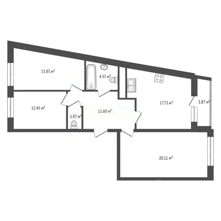 3-к кв. Санкт-Петербург наб. Миклухо-Маклая, 1к1 (82.3 м) - Фото 1