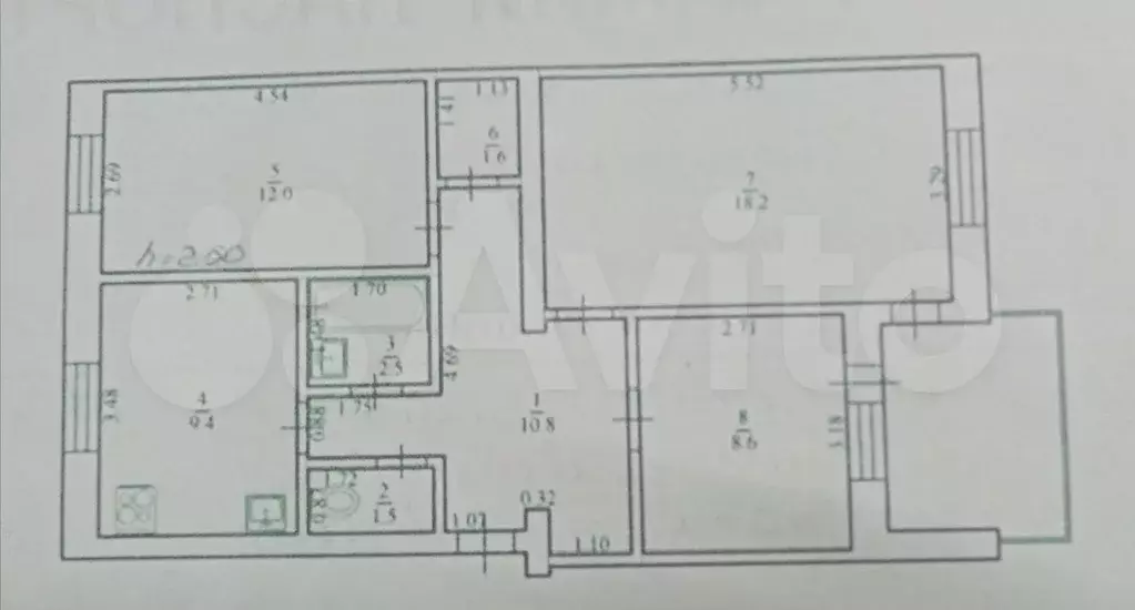 3-к. квартира, 64,6 м, 5/5 эт. - Фото 0