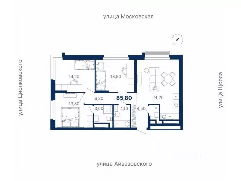 3-к кв. Свердловская область, Екатеринбург ул. Московская, 249/2 (86.0 ... - Фото 0