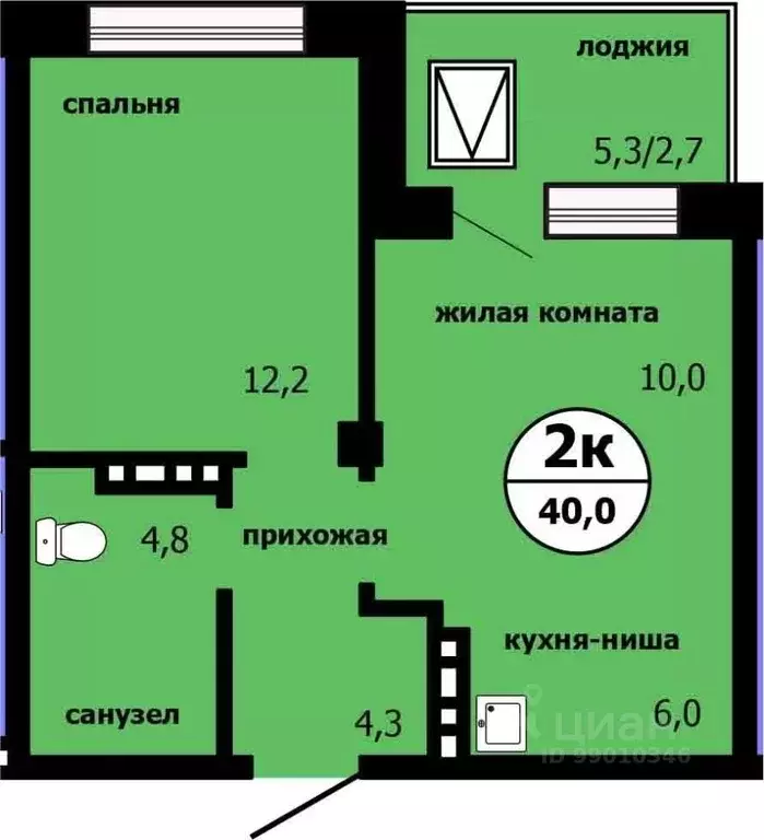 2-к кв. Красноярский край, Красноярск ул. Лесников, 53 (39.5 м) - Фото 0
