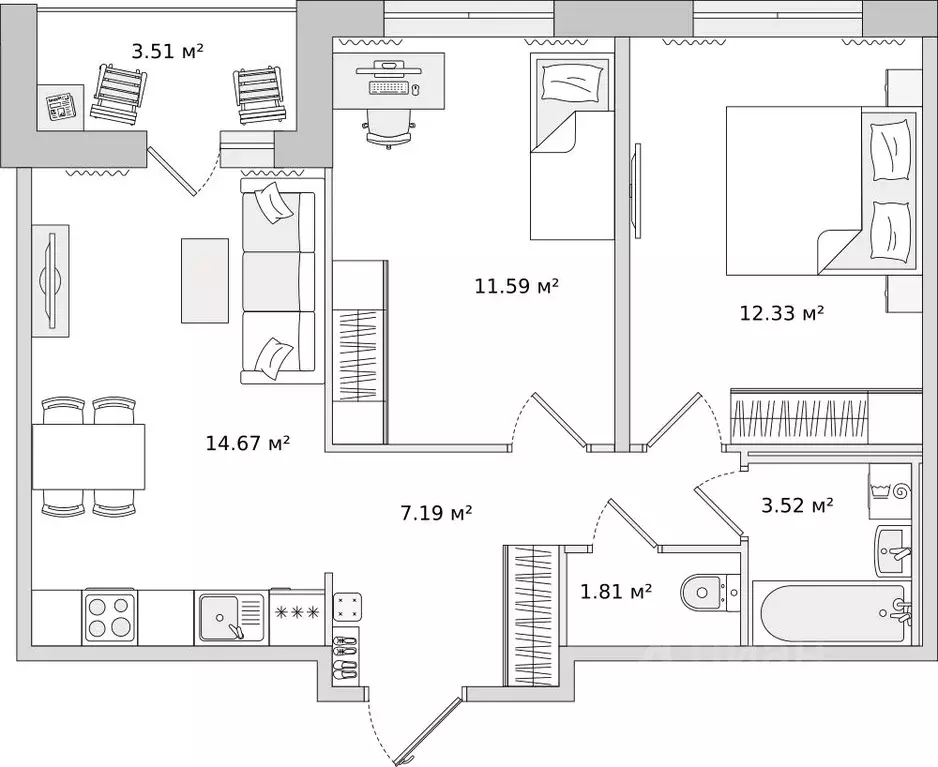 2-к кв. Санкт-Петербург ул. Плесецкая, 24 (54.62 м) - Фото 0