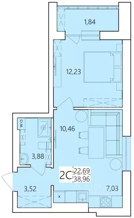 2-к кв. Башкортостан, Уфа ул. Пожарского, 237 (38.96 м) - Фото 1