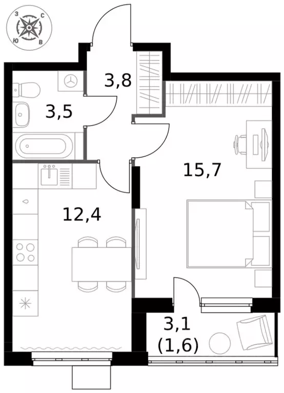 1-к кв. Московская область, Ленинский городской округ, д. Сапроново ... - Фото 2