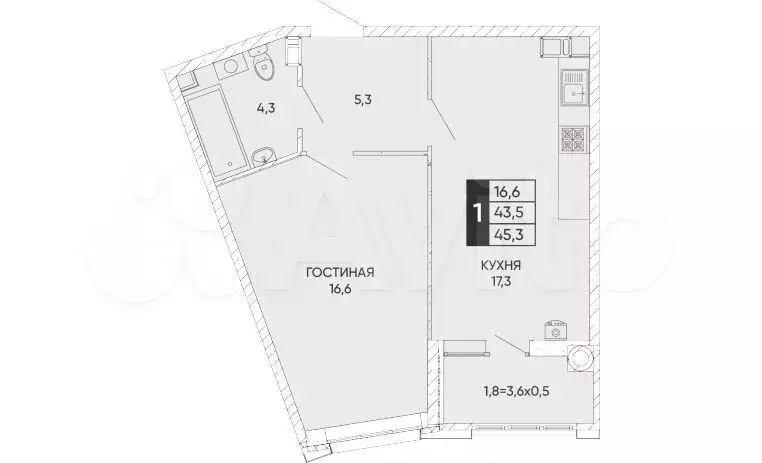 1-к. квартира, 45 м, 3/20 эт. - Фото 0