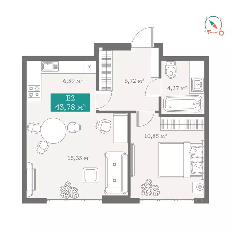 2-к кв. Тюменская область, Тюмень ул. Алматинская, 10 (43.78 м) - Фото 1