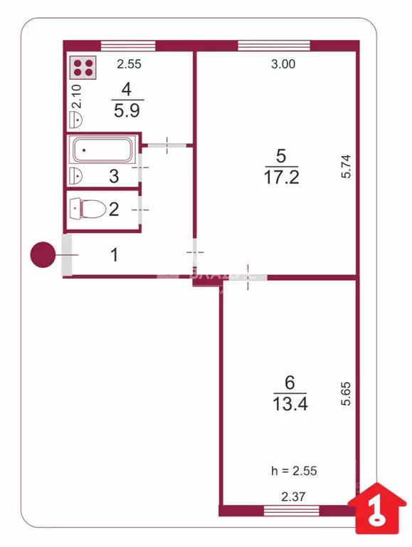 2-к кв. Омская область, Омск ул. 24-я Северная, 216Б (44.6 м) - Фото 1