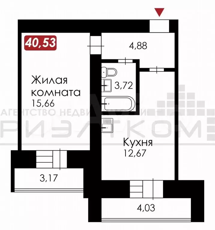 1-к. квартира, 40,5 м, 6/15 эт. - Фото 0