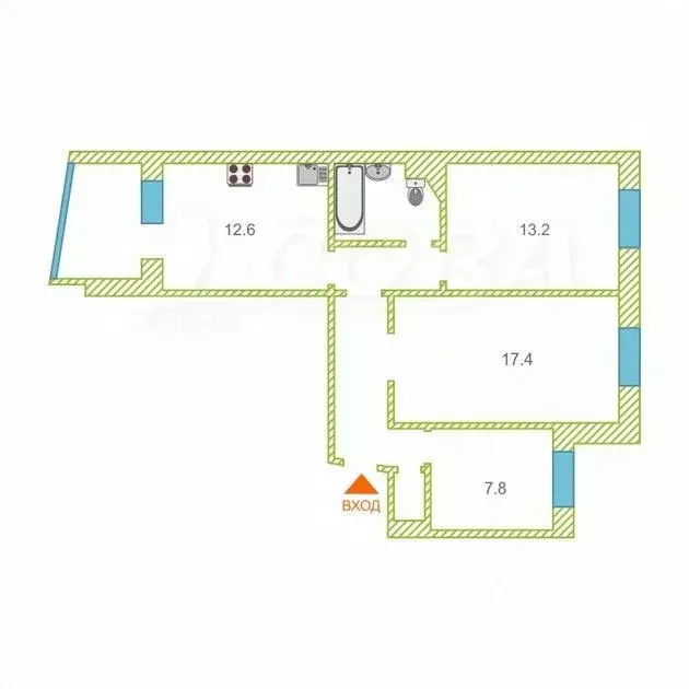3-к кв. Тюменская область, Тюмень Депутатская ул., 95 (65.0 м) - Фото 2