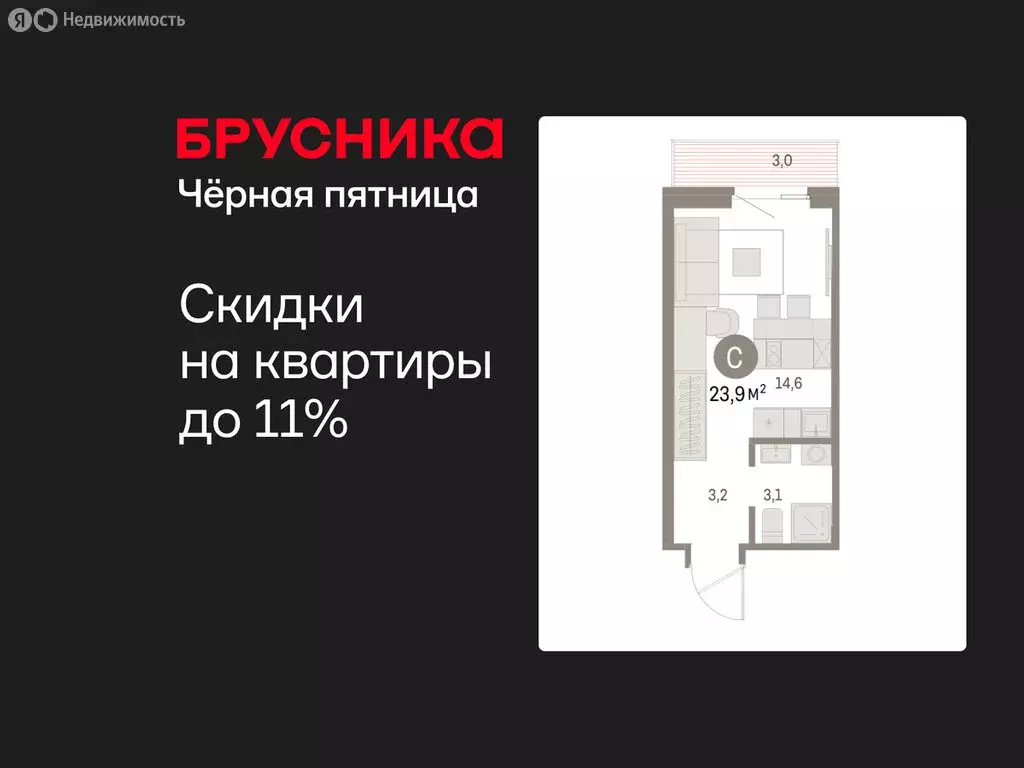 Квартира-студия: Курган, жилой район Центральный, ЖК Дом Кино (23.91 ... - Фото 1