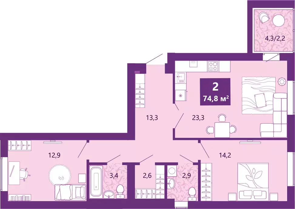 2-комнатная квартира: Калининград, Байкальская улица, 1к5 (80.2 м) - Фото 1