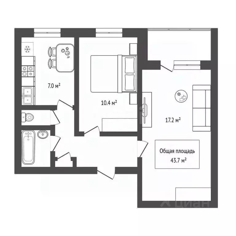 2-к кв. Новосибирская область, Новосибирск Линейная ул., 35 (43.7 м) - Фото 1