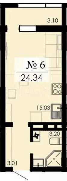 Квартира-студия, 24,3 м, 7/13 эт. - Фото 1