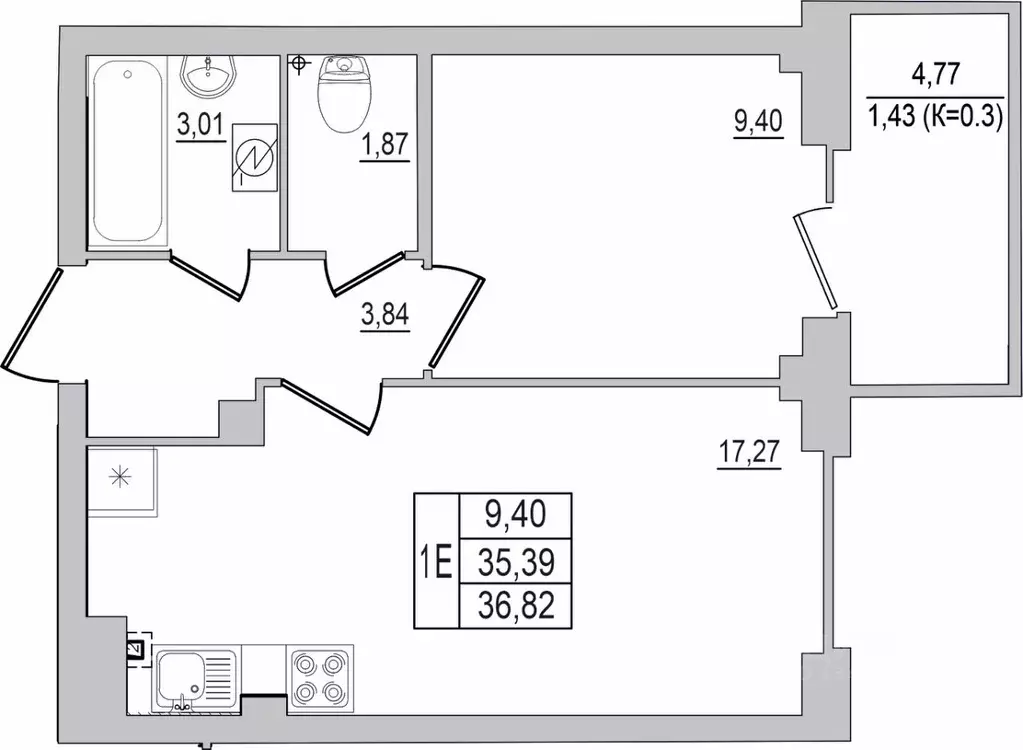 1-к кв. Псковская область, Псков ул. Юности, 32 (36.82 м) - Фото 1
