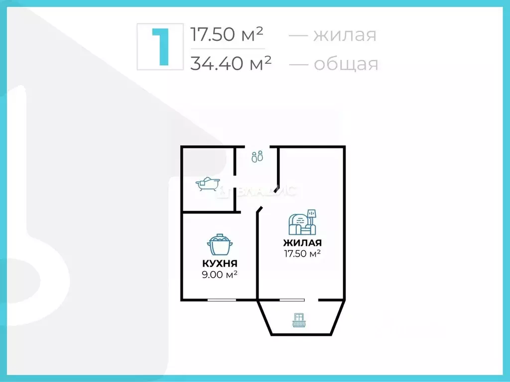 1-к кв. Волгоградская область, Волгоград ул. Никитина, 127А (34.4 м) - Фото 1