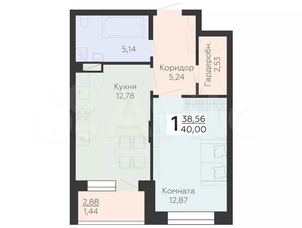 1-к. квартира, 40 м, 2/25 эт. - Фото 0