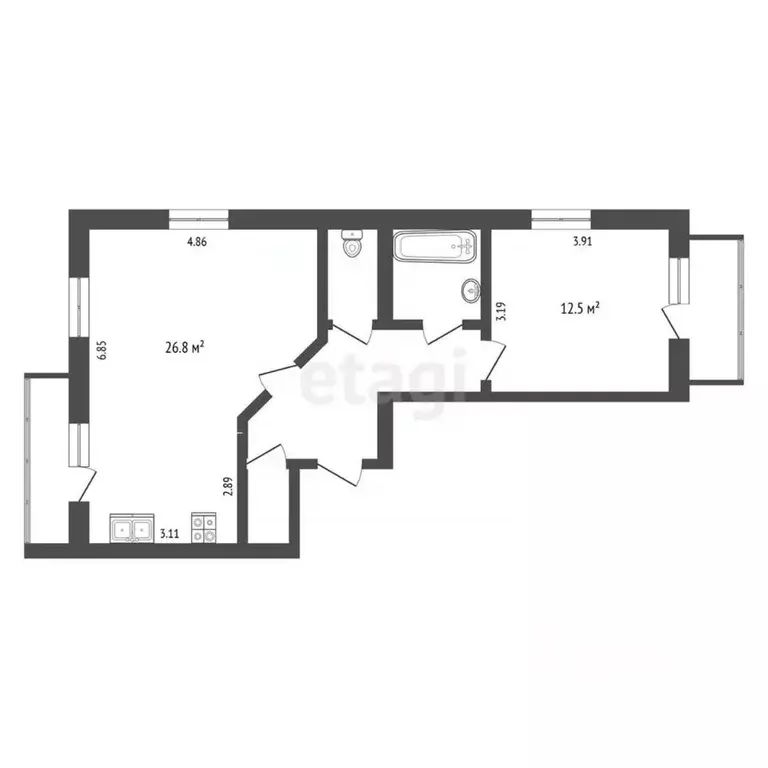 2-к кв. Томская область, Томск ул. Никитина, 56 (55.2 м) - Фото 1
