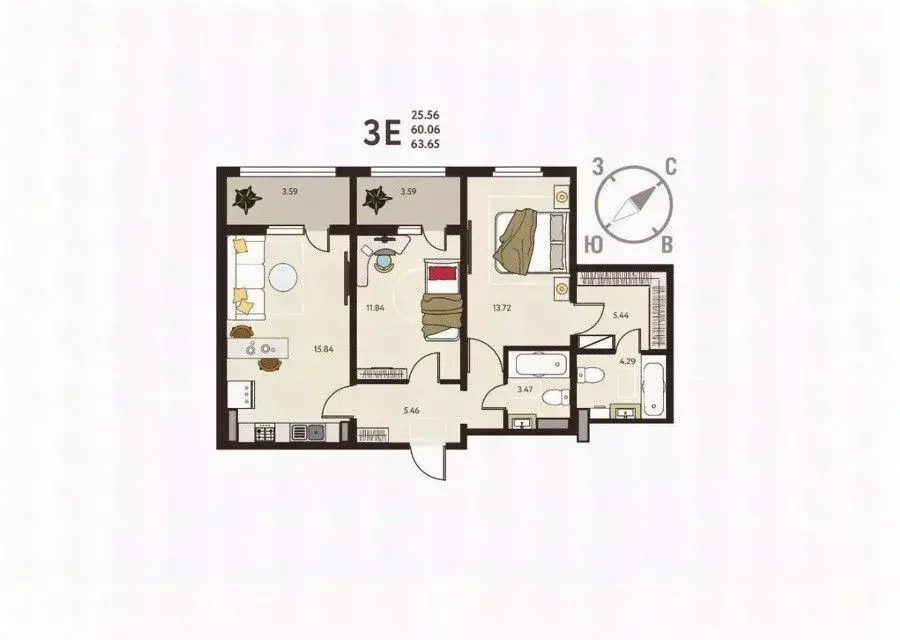 2-к кв. Курская область, Курск ул. Энгельса, 115/5 (63.7 м) - Фото 0