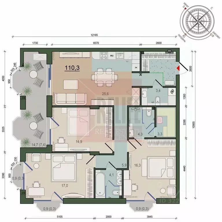 3-к кв. Калининградская область, Калининград ул. Молодой Гвардии, 32 ... - Фото 2