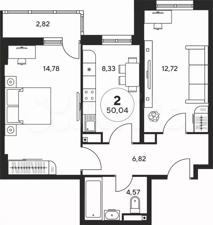 2-к. квартира, 50 м, 24/25 эт. - Фото 0