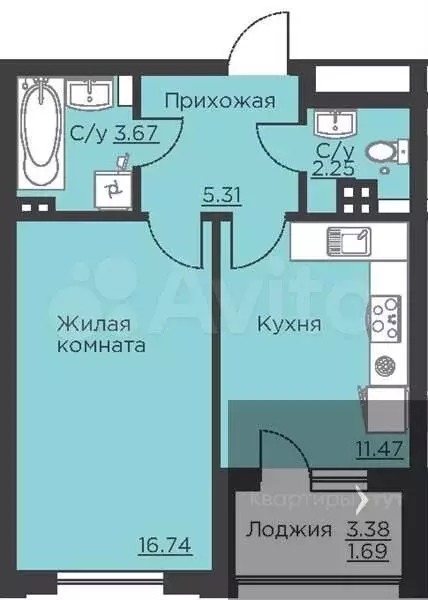 1-к. квартира, 41,1 м, 2/18 эт. - Фото 0