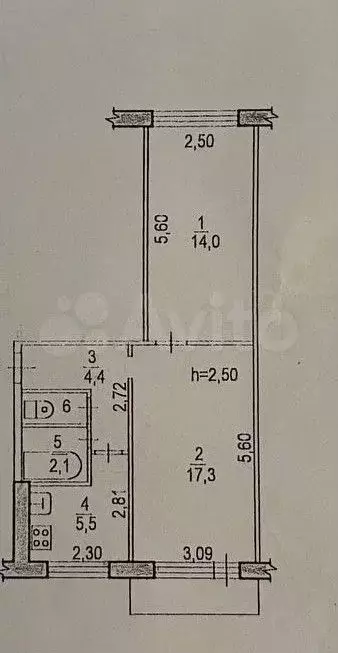 2-к. квартира, 44,4 м, 3/5 эт. - Фото 0