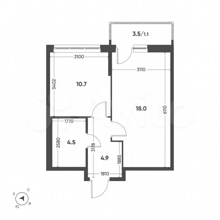 1-к. квартира, 39,2 м, 3/8 эт. - Фото 1