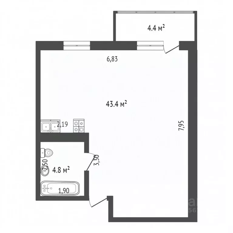 1-к кв. Тюменская область, Тюмень ул. Мебельщиков, 6 (46.2 м) - Фото 1