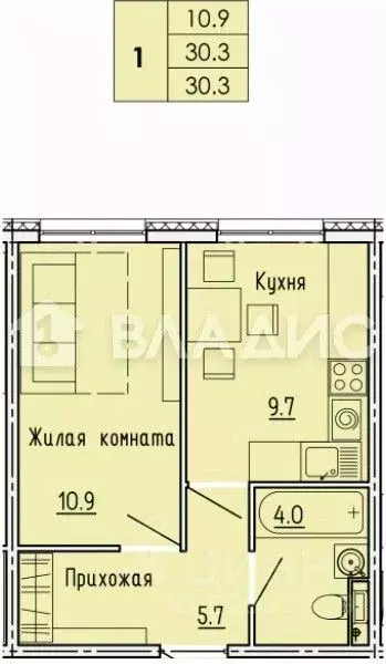 1-к кв. Пензенская область, Пенза ул. Яшиной, 10 (31.0 м) - Фото 2